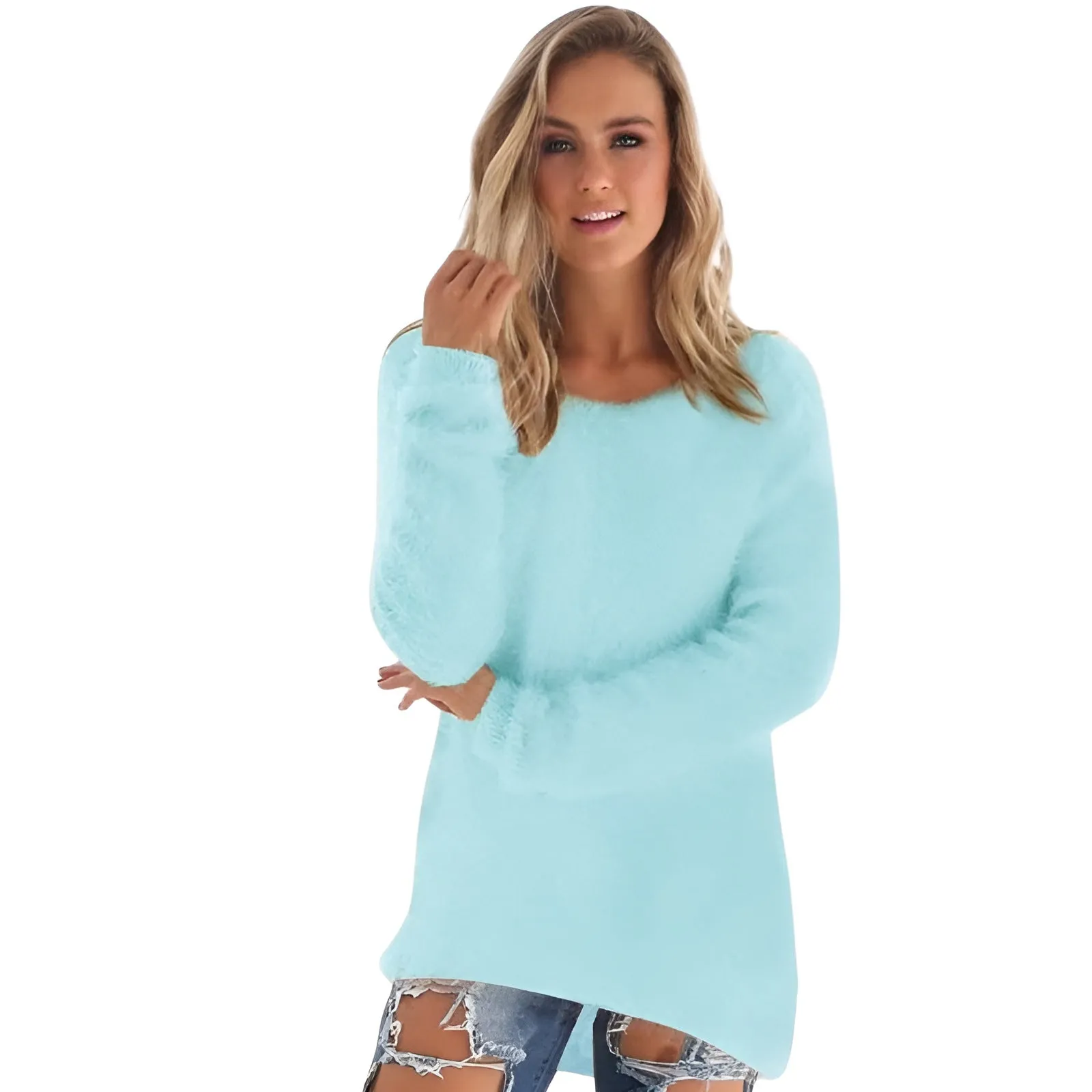 Long Sleeve Fuzzy Pullover Sweater