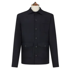 Lynton Navy Herringbone Wool Overshirt