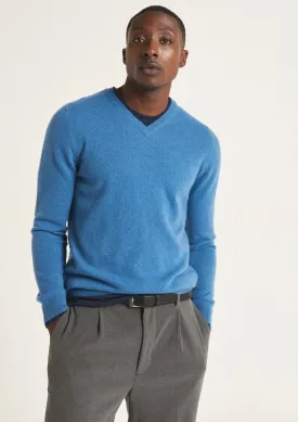 Mens Cashmere V Neck Sweater in Marina Blue