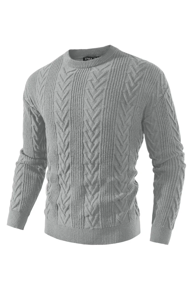 Mens Crewneck Sweater Casual Cable Knit Pullover Sweater Drop Shoulder Solid Knitted Sweaters