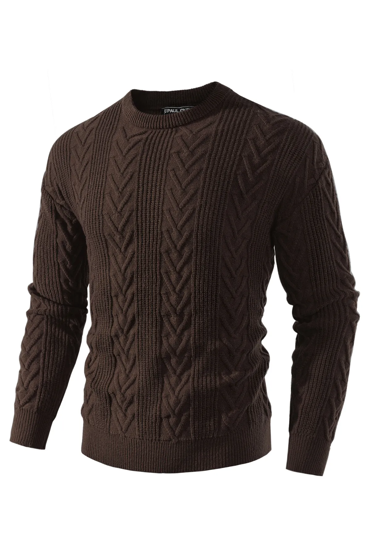 Mens Crewneck Sweater Casual Cable Knit Pullover Sweater Drop Shoulder Solid Knitted Sweaters