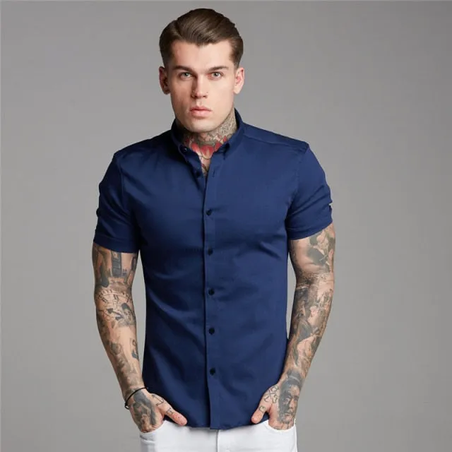 Mens Short Sleeve Solid Fitted Shirt