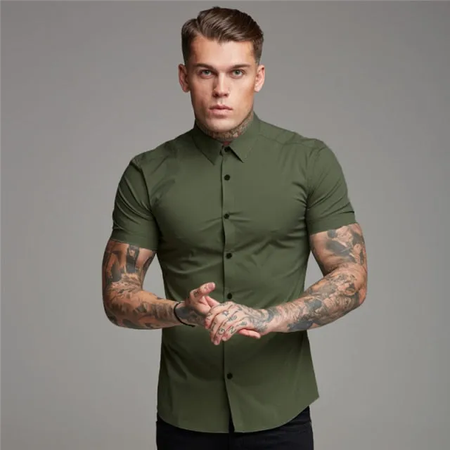 Mens Short Sleeve Solid Fitted Shirt