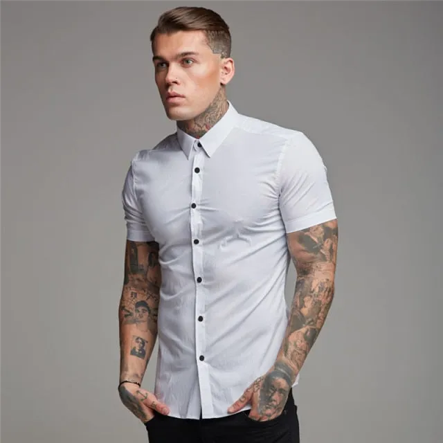 Mens Short Sleeve Solid Fitted Shirt