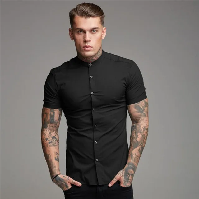 Mens Short Sleeve Solid Fitted Shirt