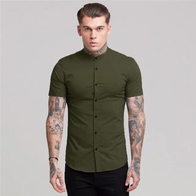 Mens Short Sleeve Solid Fitted Shirt