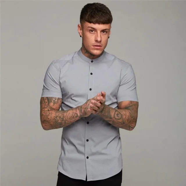 Mens Short Sleeve Solid Fitted Shirt