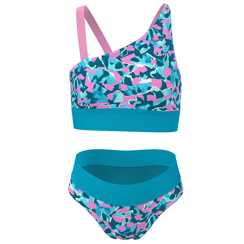 Nike - Girl's Shred Camo Asymmetrical Top & Bikini Set (Blue Lightning)