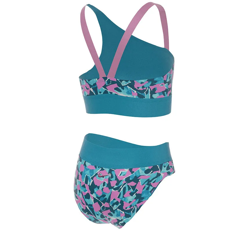 Nike - Girl's Shred Camo Asymmetrical Top & Bikini Set (Blue Lightning)