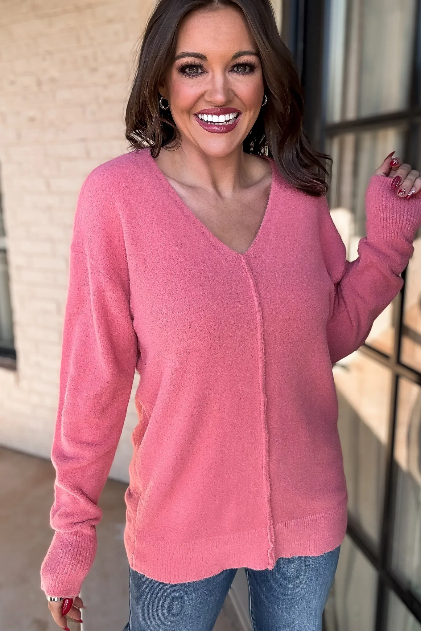 Perfect Company Tea Rose Long Sleeve Sweater