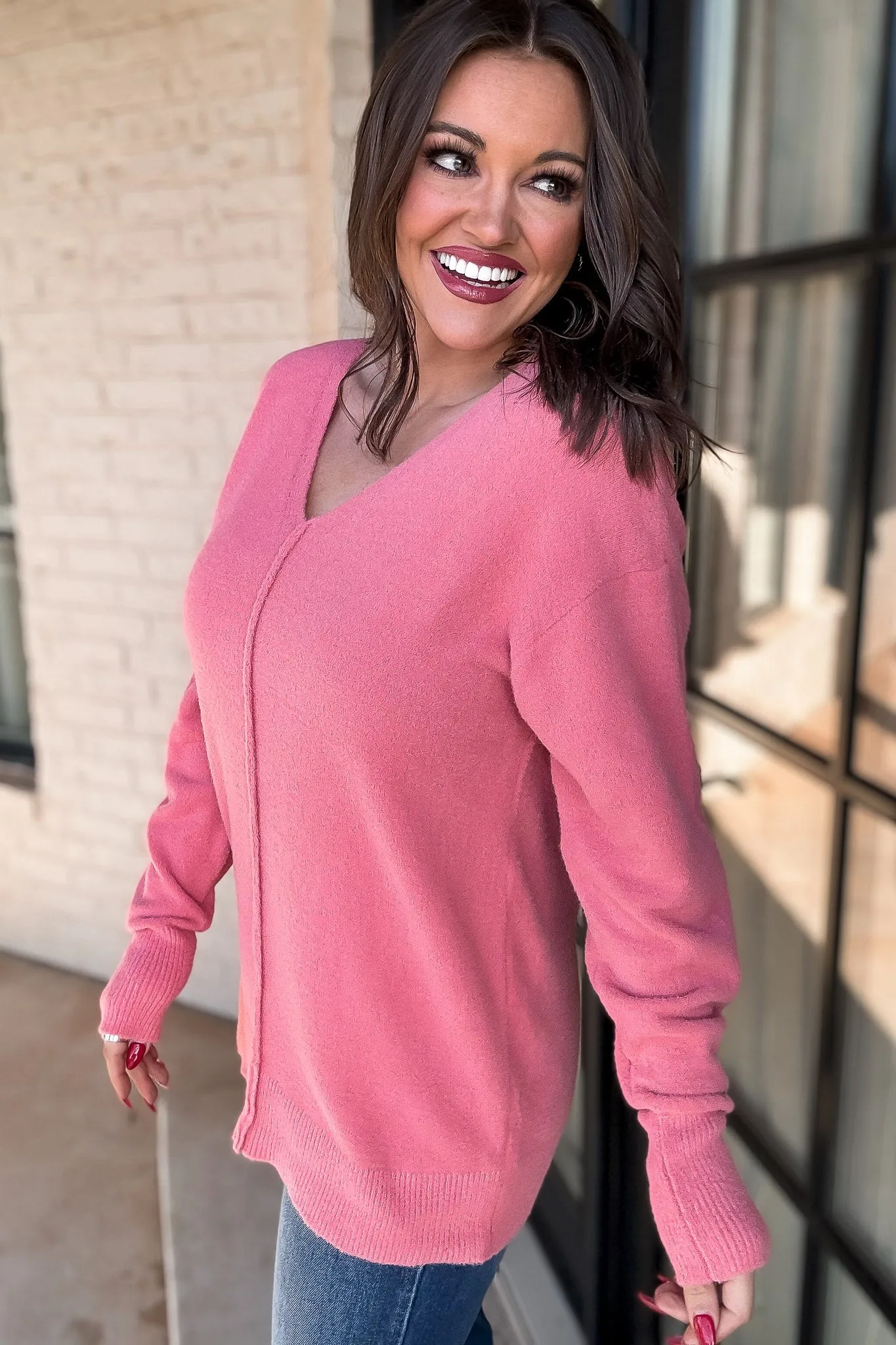 Perfect Company Tea Rose Long Sleeve Sweater