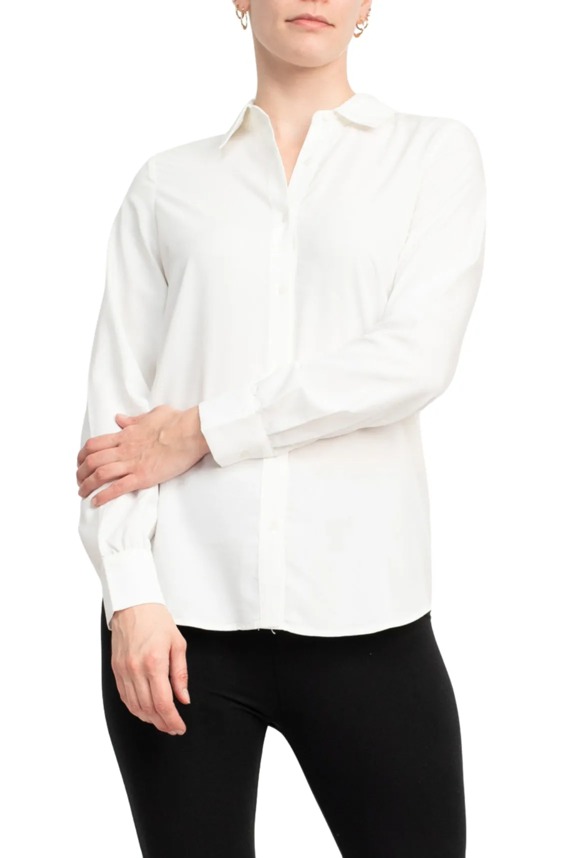 Philosophy long sleeve collared button-down woven shirt with shirttail hem