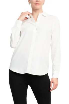 Philosophy long sleeve collared button-down woven shirt with shirttail hem