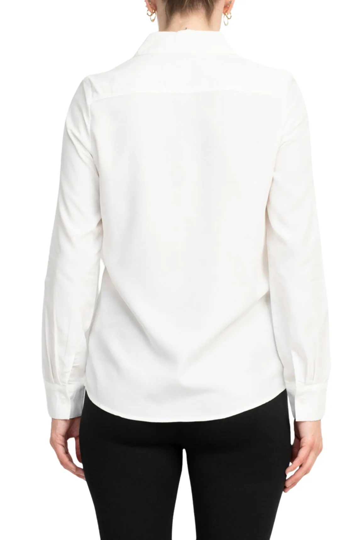 Philosophy long sleeve collared button-down woven shirt with shirttail hem