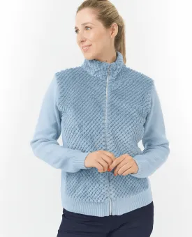 PURE GOLF Ellisa Knitted Zipped cardigan with faux fur front 508 Powder Blue