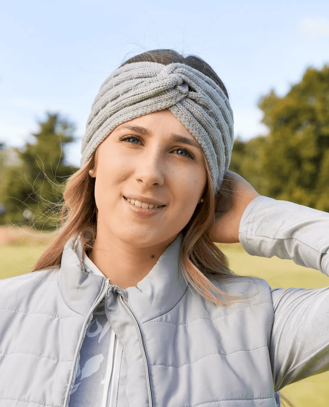 PURE GOLF Suzie Knitted Headband Pale Grey