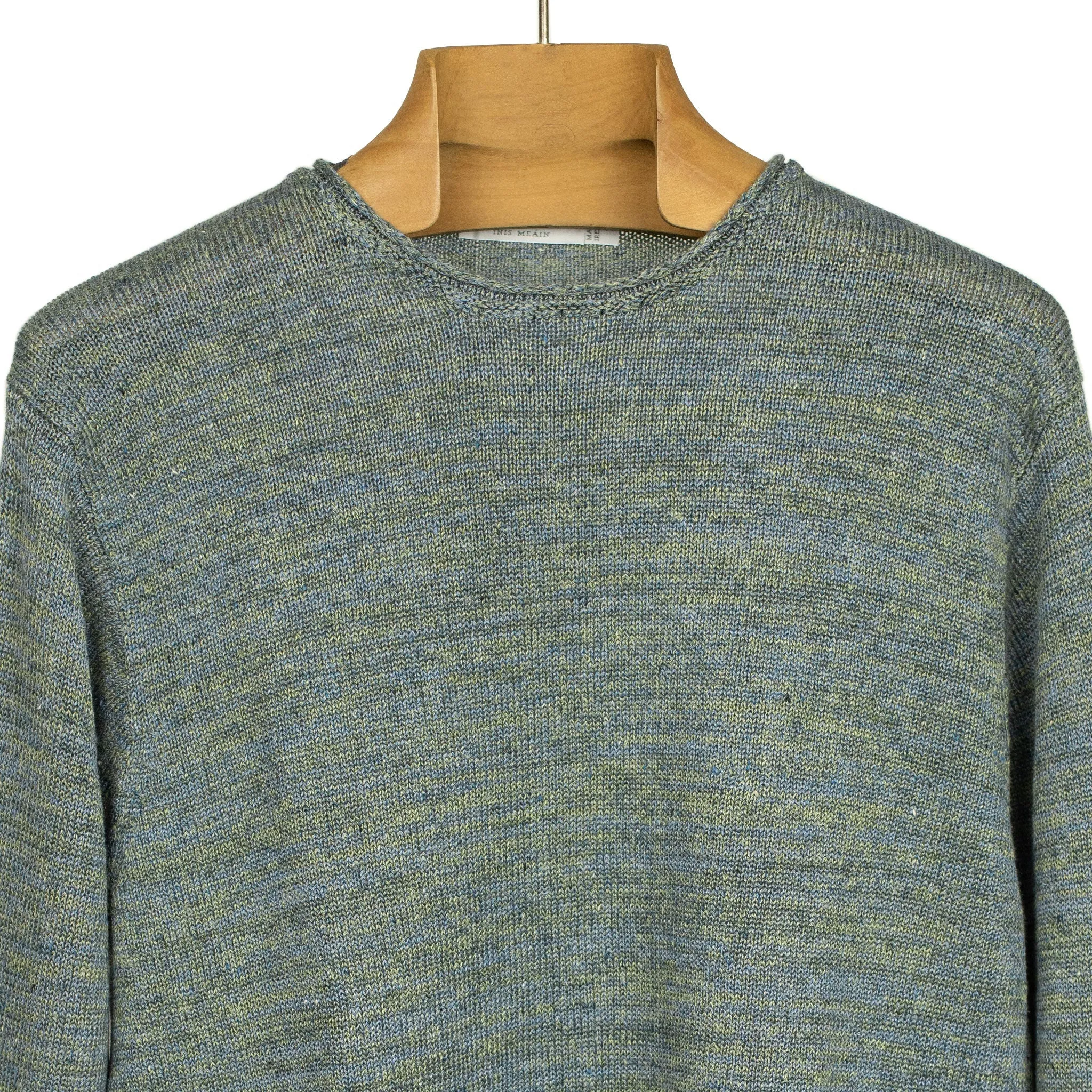 Rolled edge tunic sweater in Oyster blue-green linen