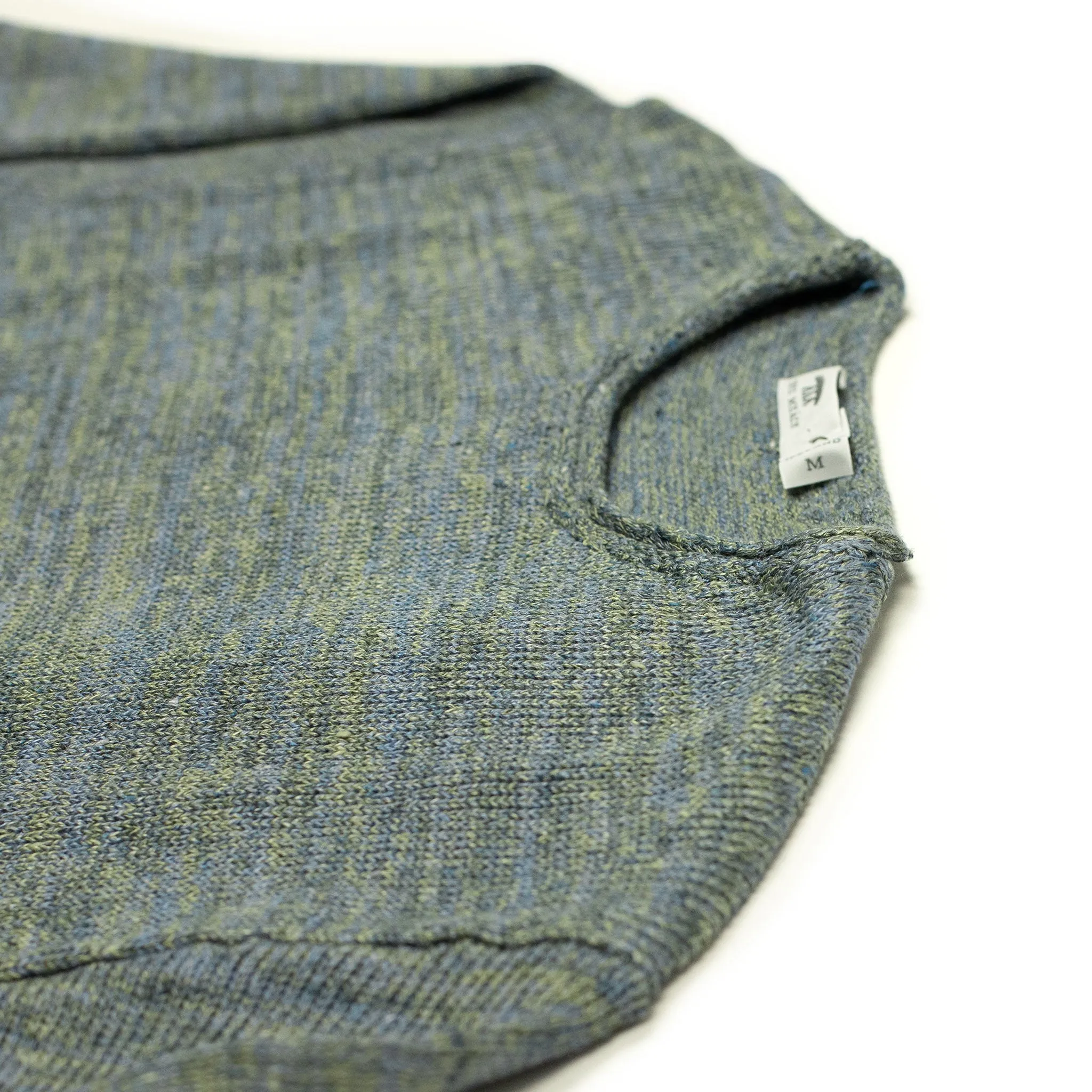 Rolled edge tunic sweater in Oyster blue-green linen