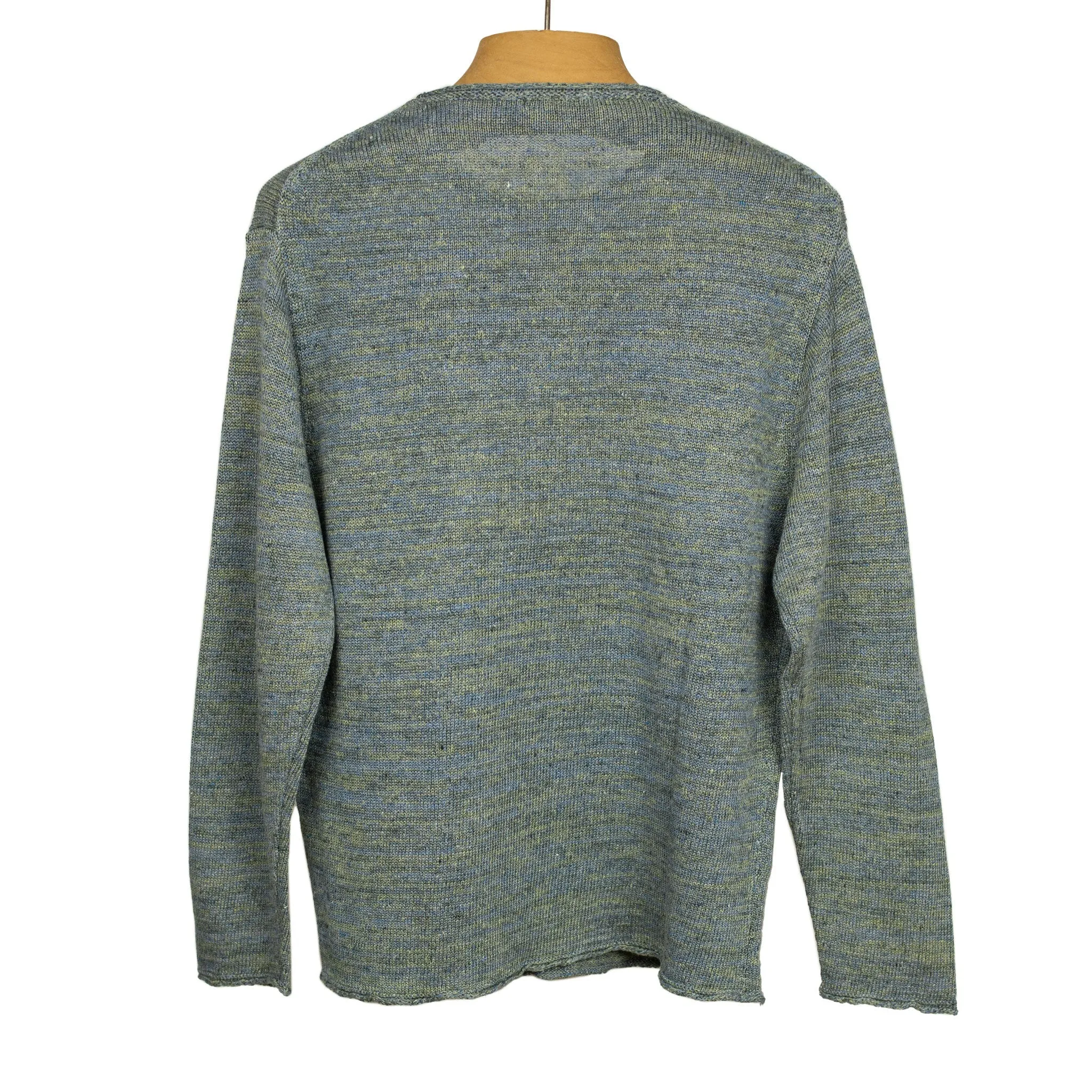 Rolled edge tunic sweater in Oyster blue-green linen