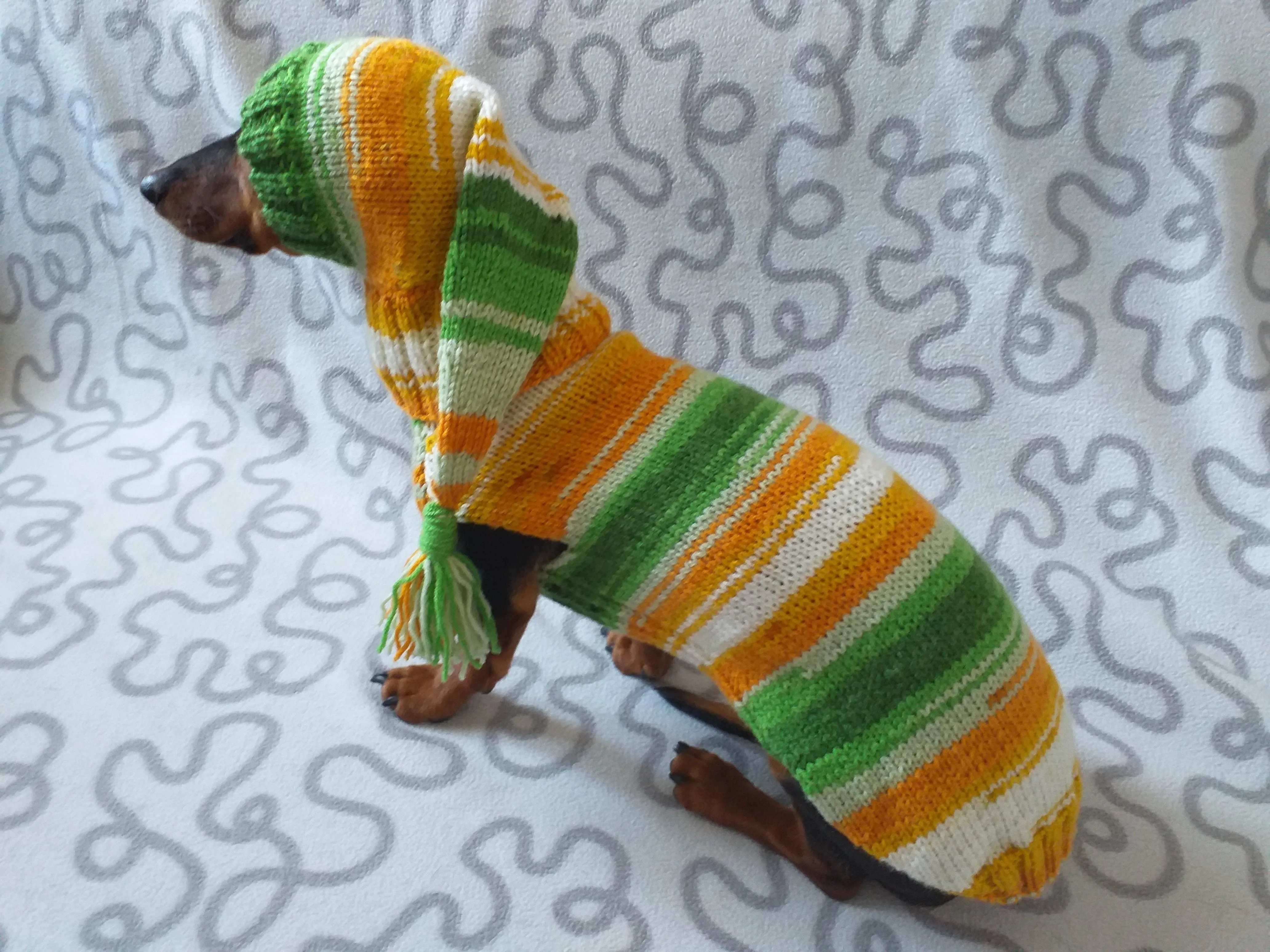 Santa costume for mini dachshund or small dog knitted sweater and hat,suit for dogs hat and sweater, clothes for dachshund