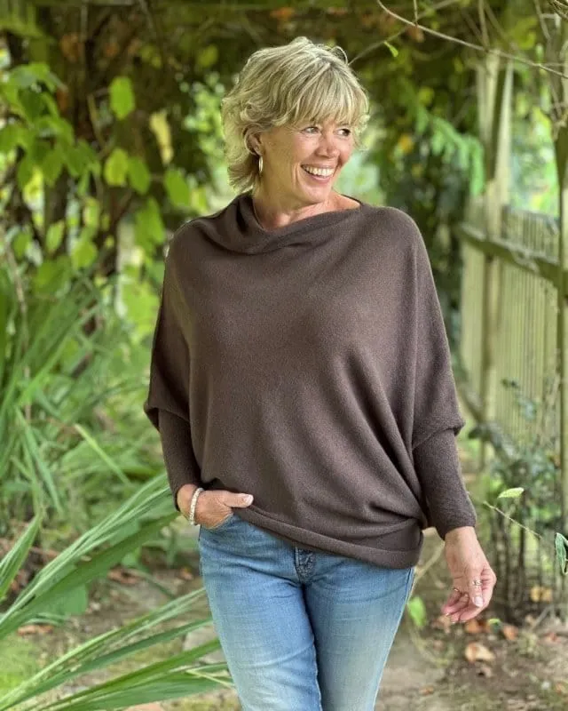 Soft Knit Asymmetric Jumper - Dark Chocolate