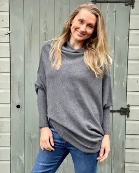 Soft Knit Asymmetric Jumper - Dark Grey