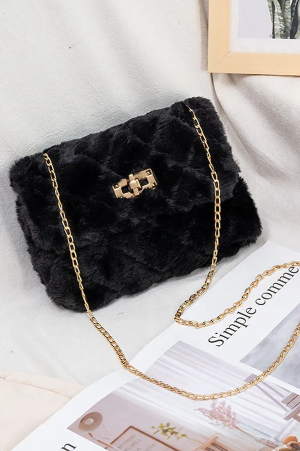 Stylish Versatile Chain Diamond Plush Bag