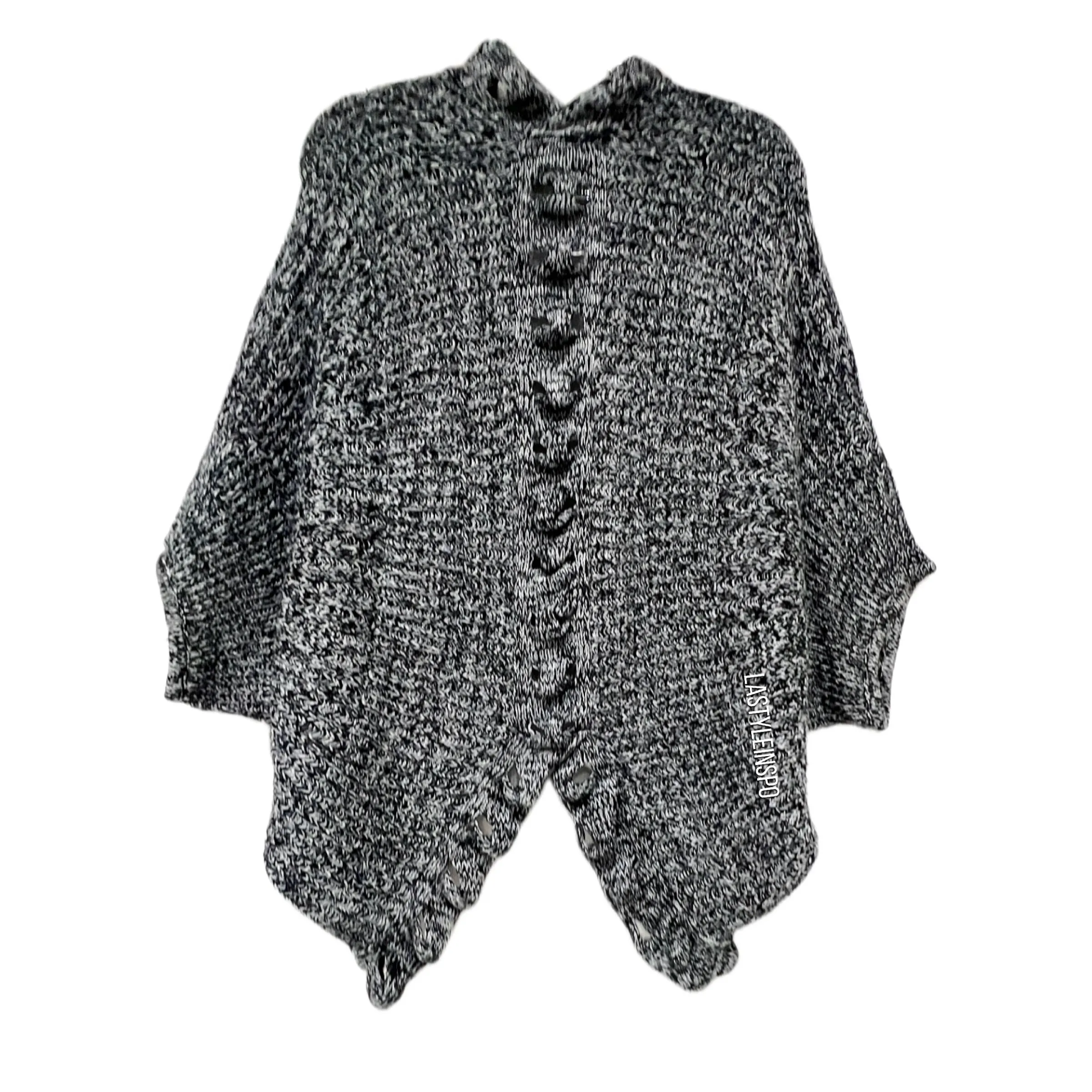 Sunday in Brooklyn Knit Cut Out Asymmetrical Cardigan Gray Black OS