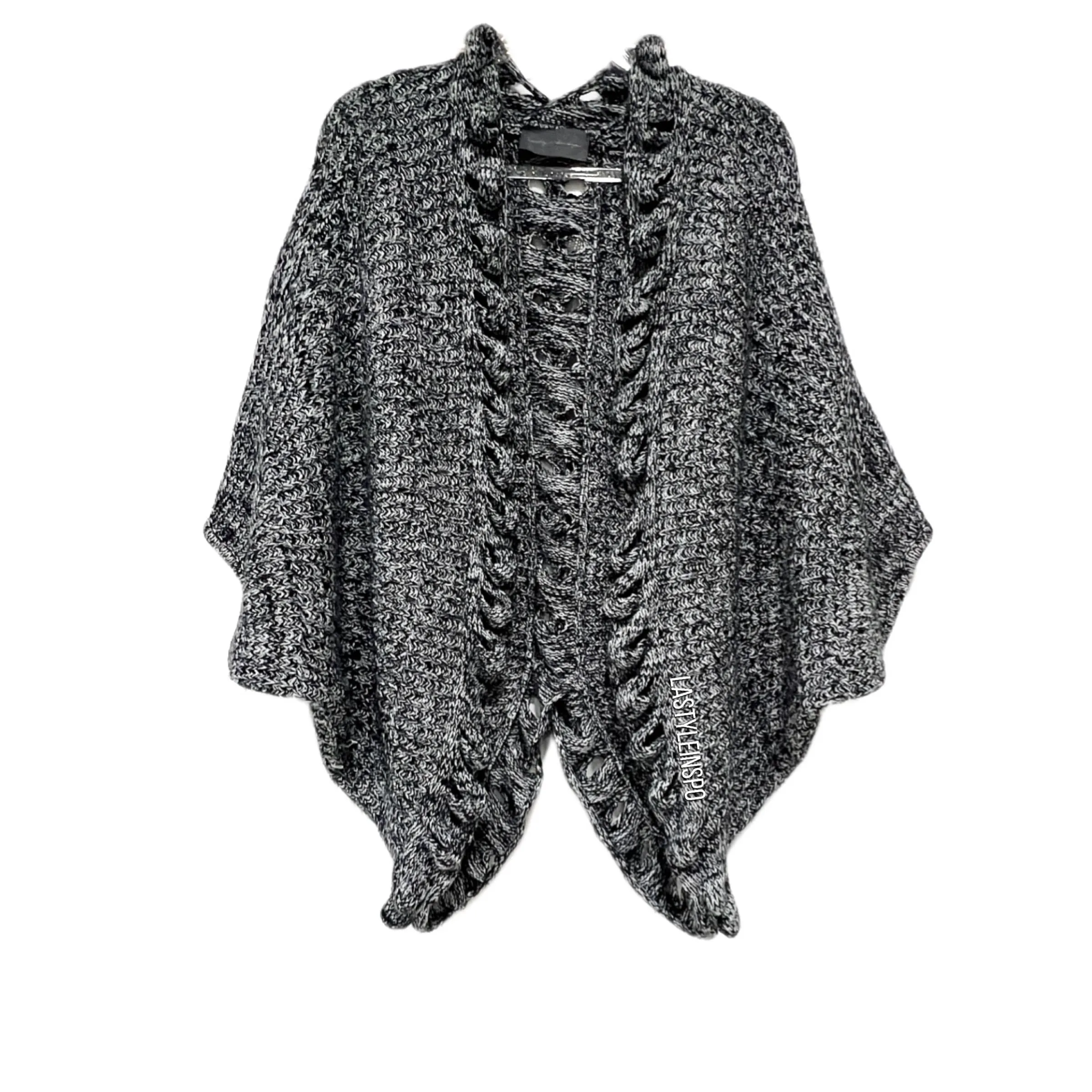 Sunday in Brooklyn Knit Cut Out Asymmetrical Cardigan Gray Black OS