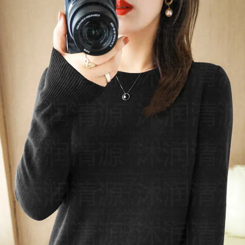 Womens Autumn Winter Casual Knitted Crew Neck Cashmere Sweater