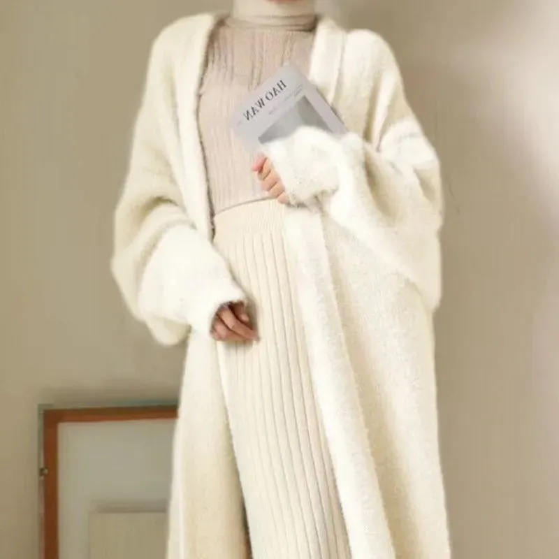 Womens Knitted Fluffy Long Sleeve Cashmere Vintage Cardigan