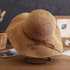 Womens Sunscreen Simple Straw Summer Hat With Folding Bow